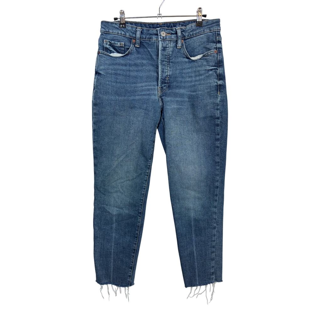 Old Navy O.G. Straight Jeans Womens 8 Blue High Rise Button Fly Raw Hem